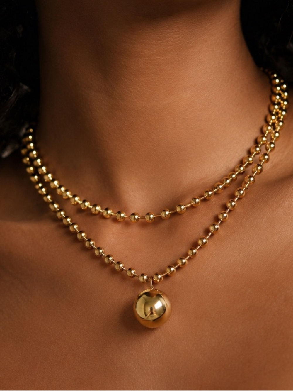 Gold Ball Layered Beaded Pendant Necklace - Women Jewelry
